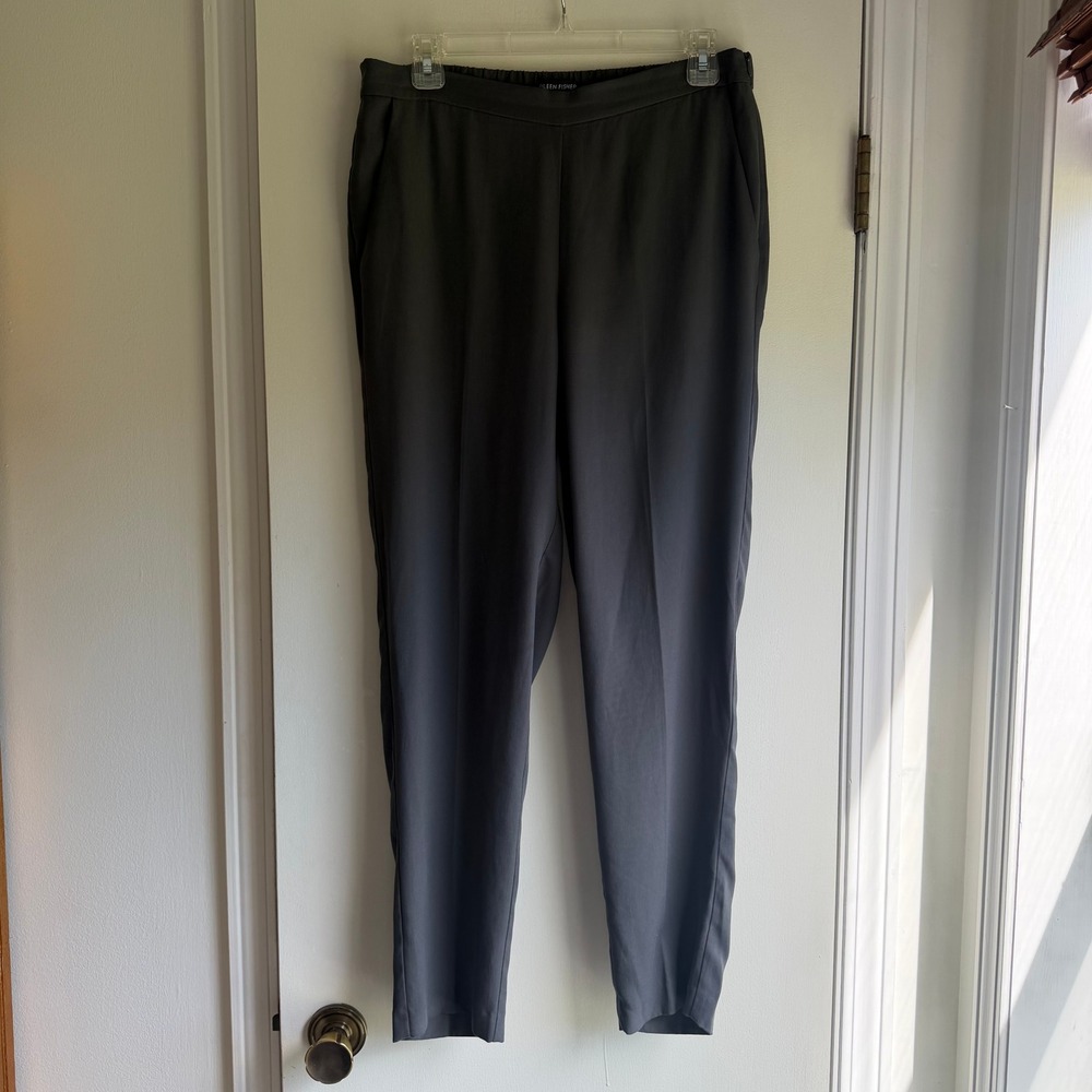 Eileen Fisher Gray Tapered Trousers Elastic Back Side Zip Pants Women Small S/P